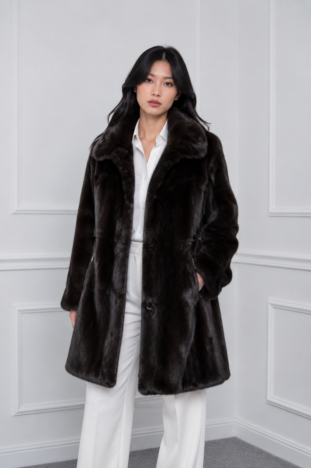 Blackglama Mink Coat with Collar & Zip Pockets