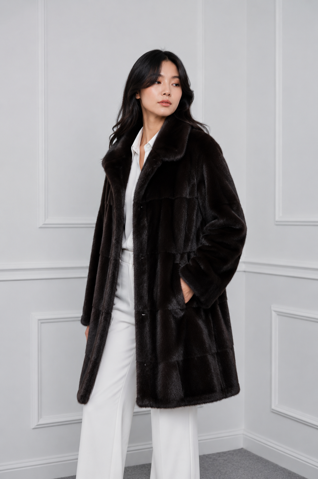 Blackglama Mink Coat with Collar & Zip Pockets