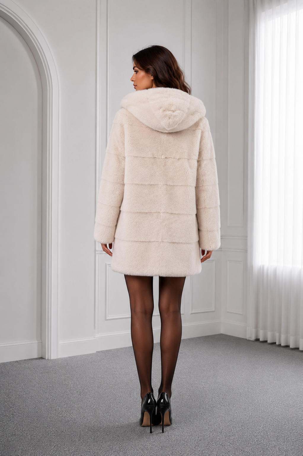 Light White Mink Jacket with Hood