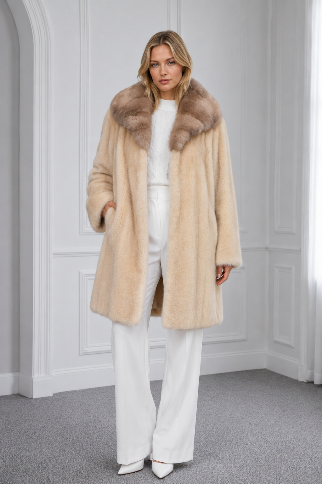 Palomino Mink Coat with Marten Hood