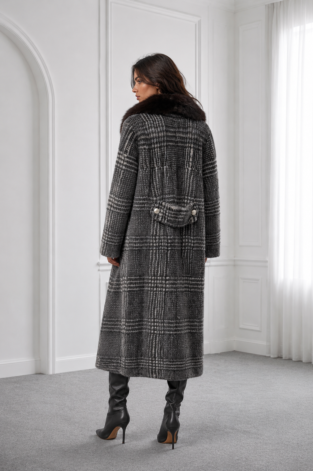 Checked Zafir Mink Coat with Sable Collar