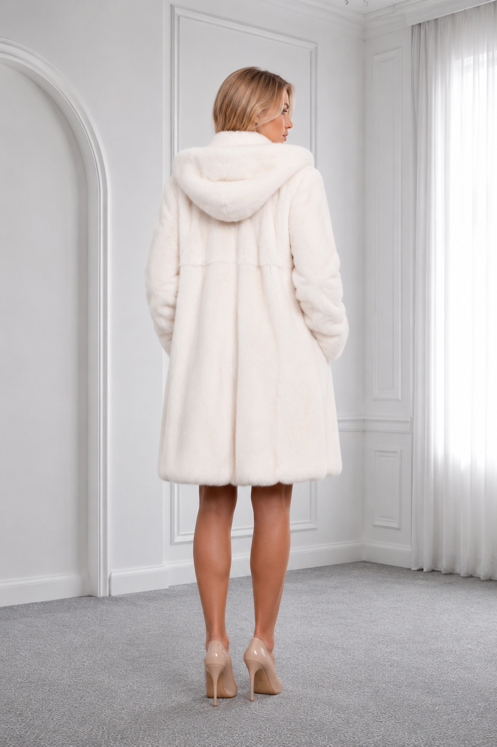White Mink Jacket with Hood