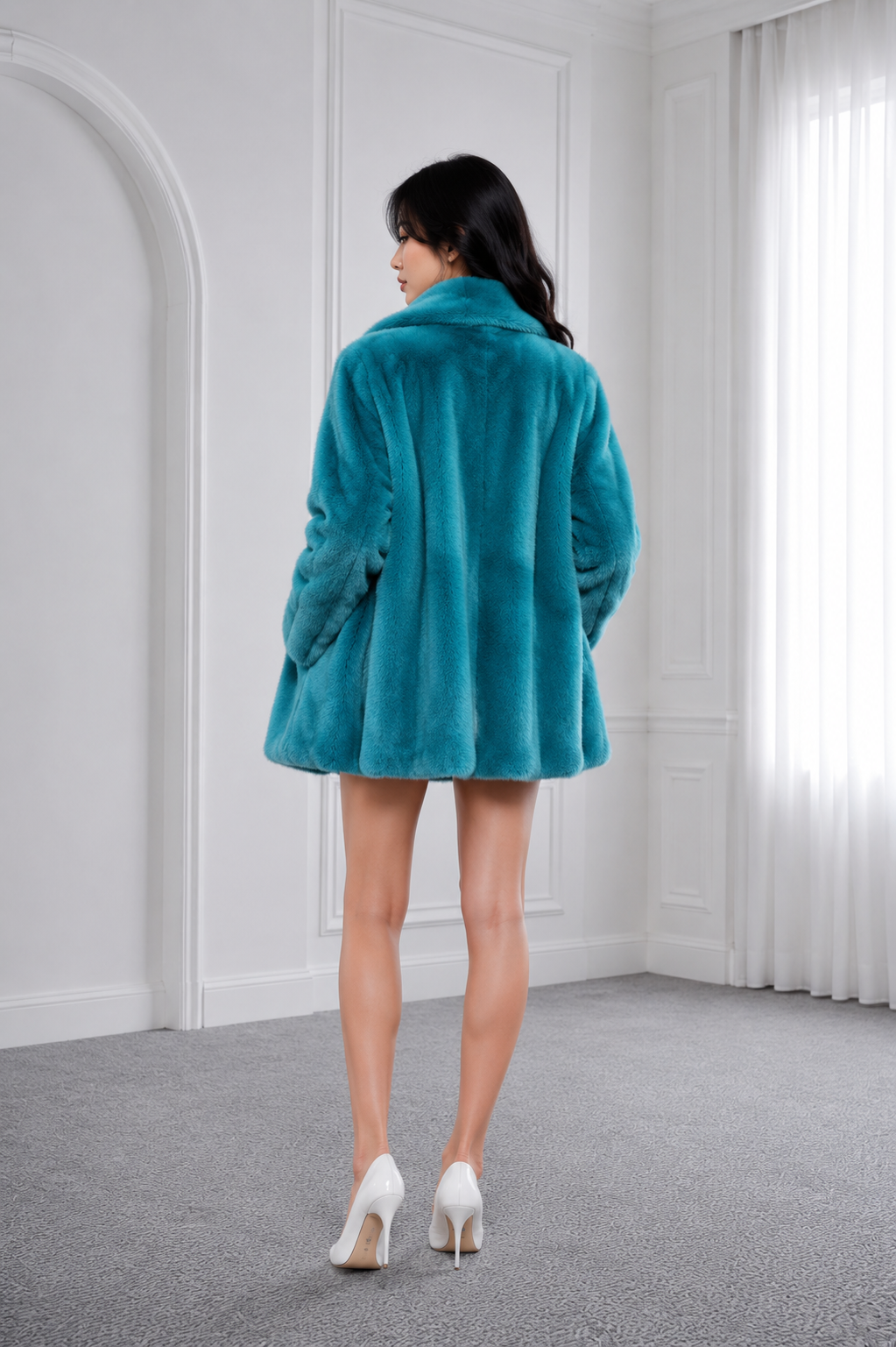 Petrol Mink Jacket with English Collar