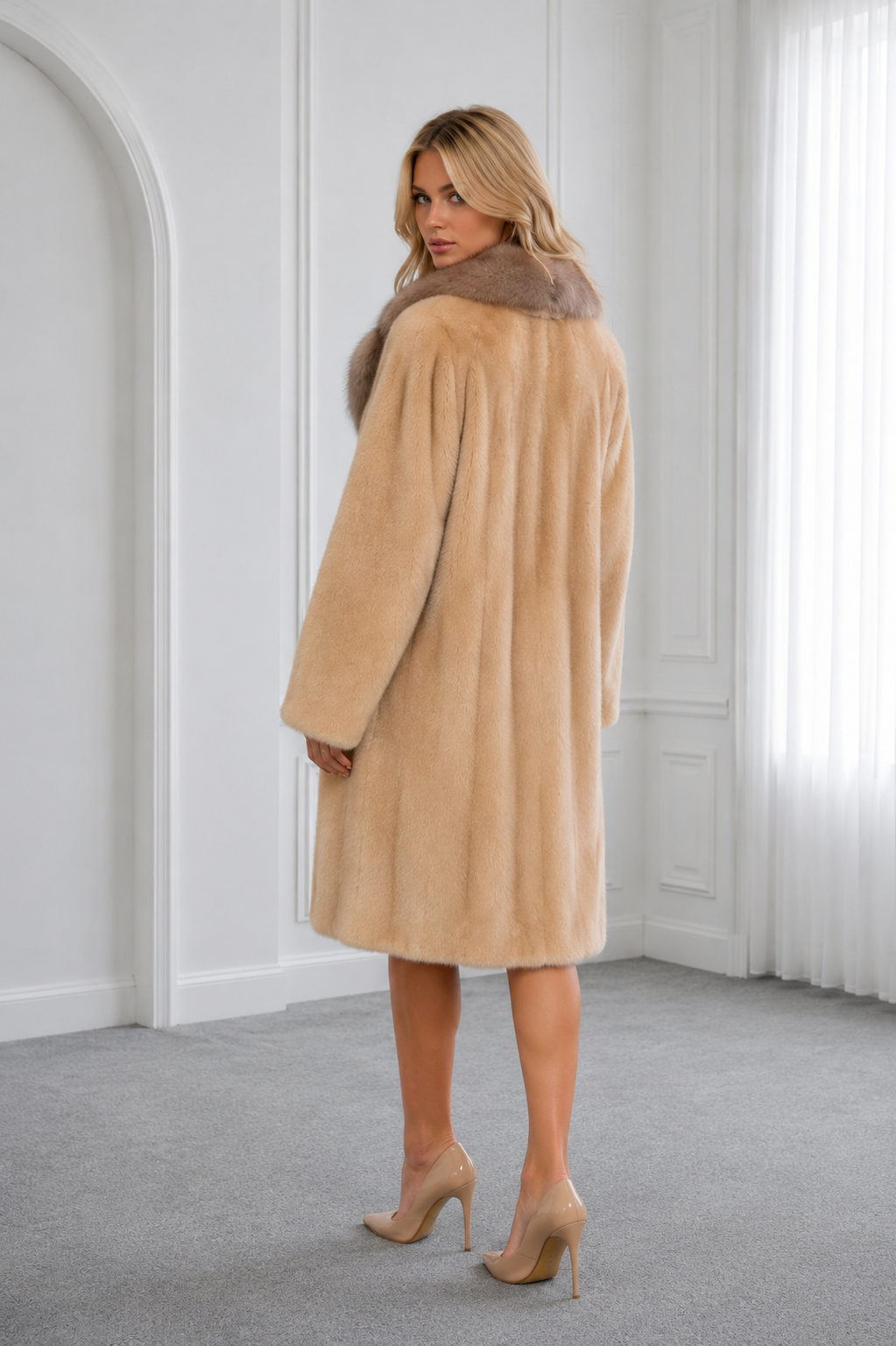 Palomino Mink Coat with Marten English Collar