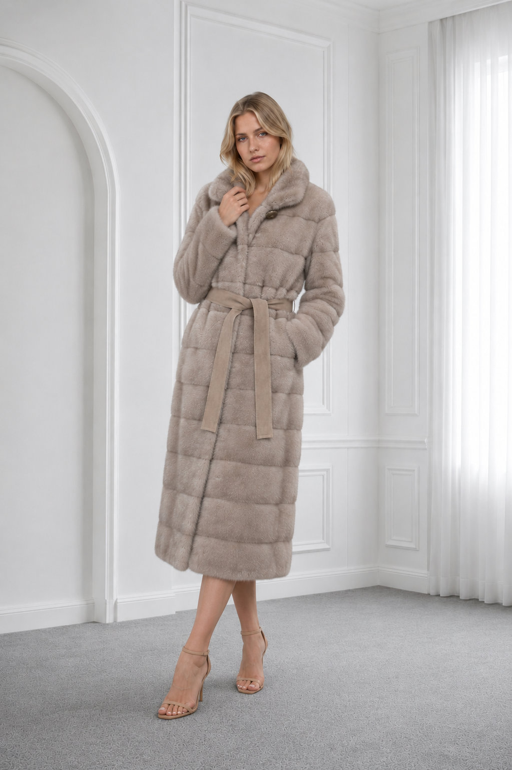 Fume Mink Coat with Suede Belt
