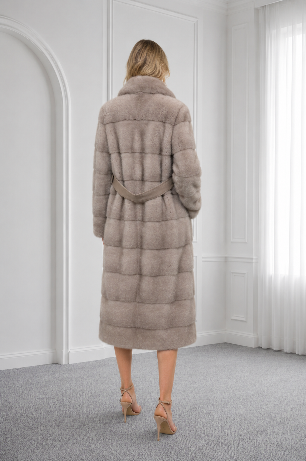 Fume Mink Coat with Suede Belt