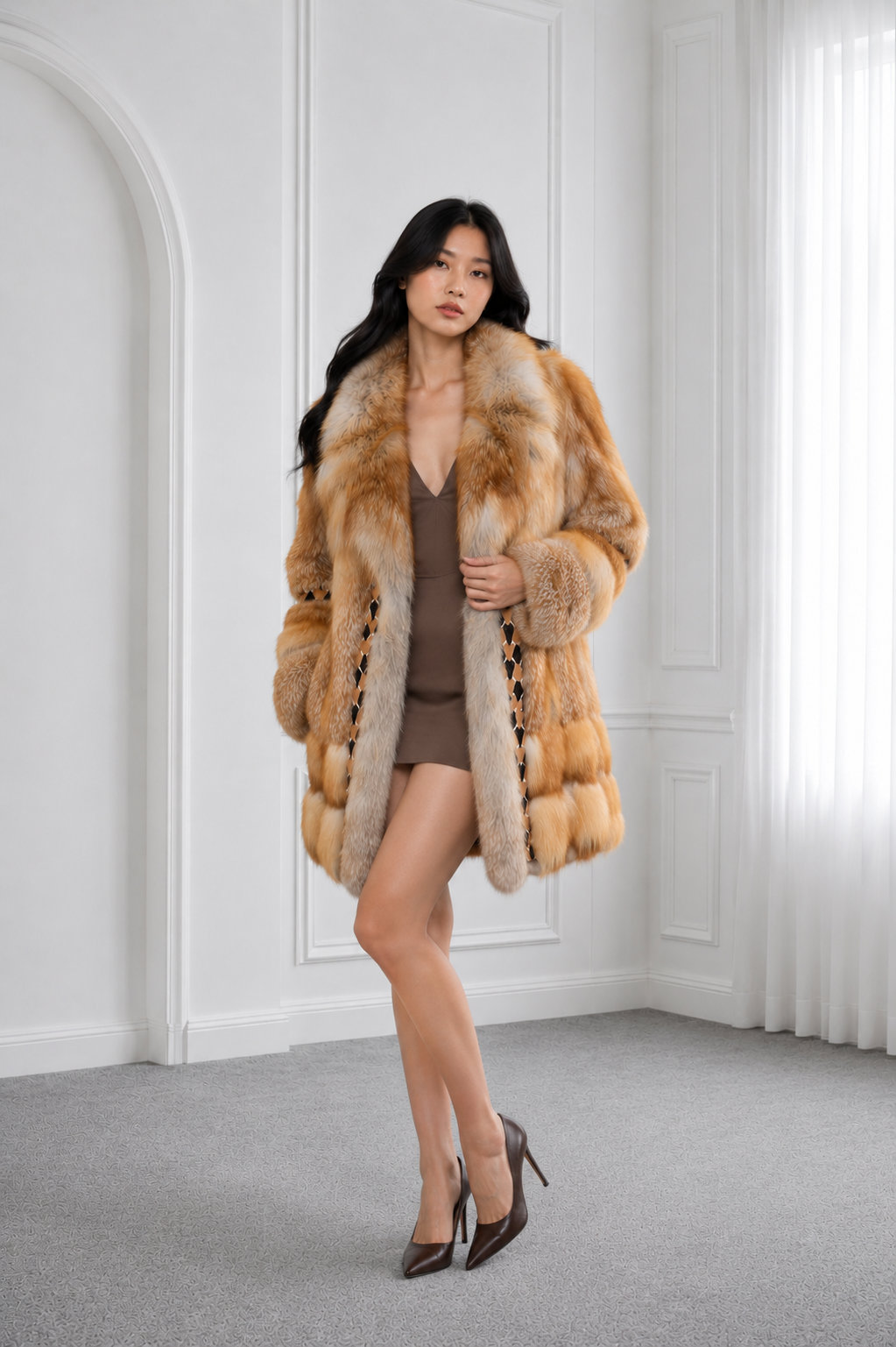 Natural Fox Fur Coat with Regal Collar