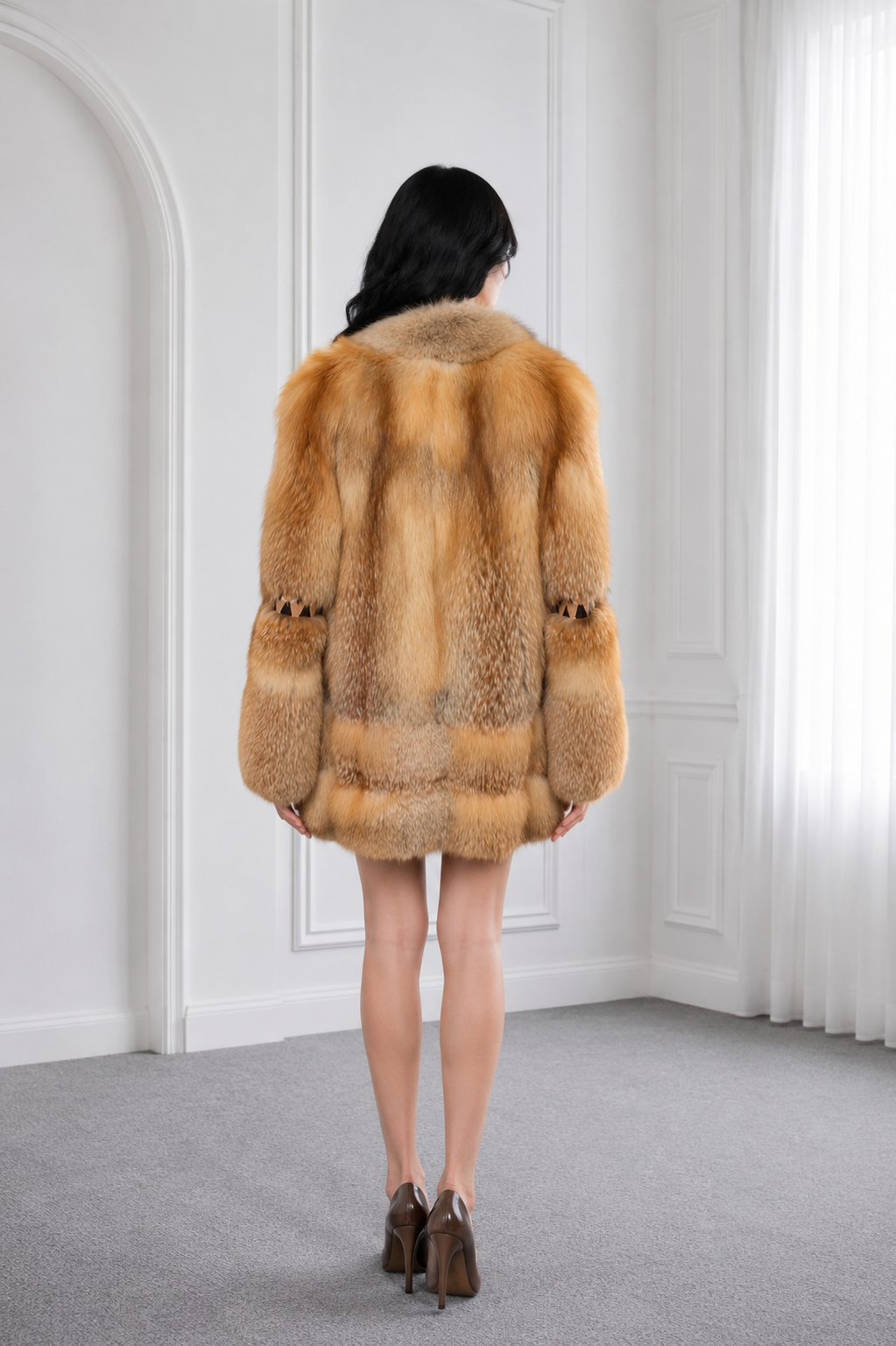 Natural Fox Fur Coat with Regal Collar