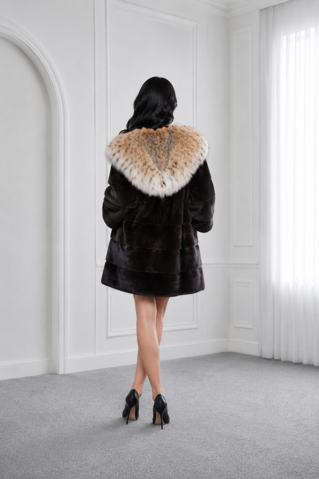 Luxurious Blackglama Mink Coat with Lynx Fur Hood