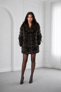 Dark Sable Hooded Coat with Adjustable Waist & Sleeves