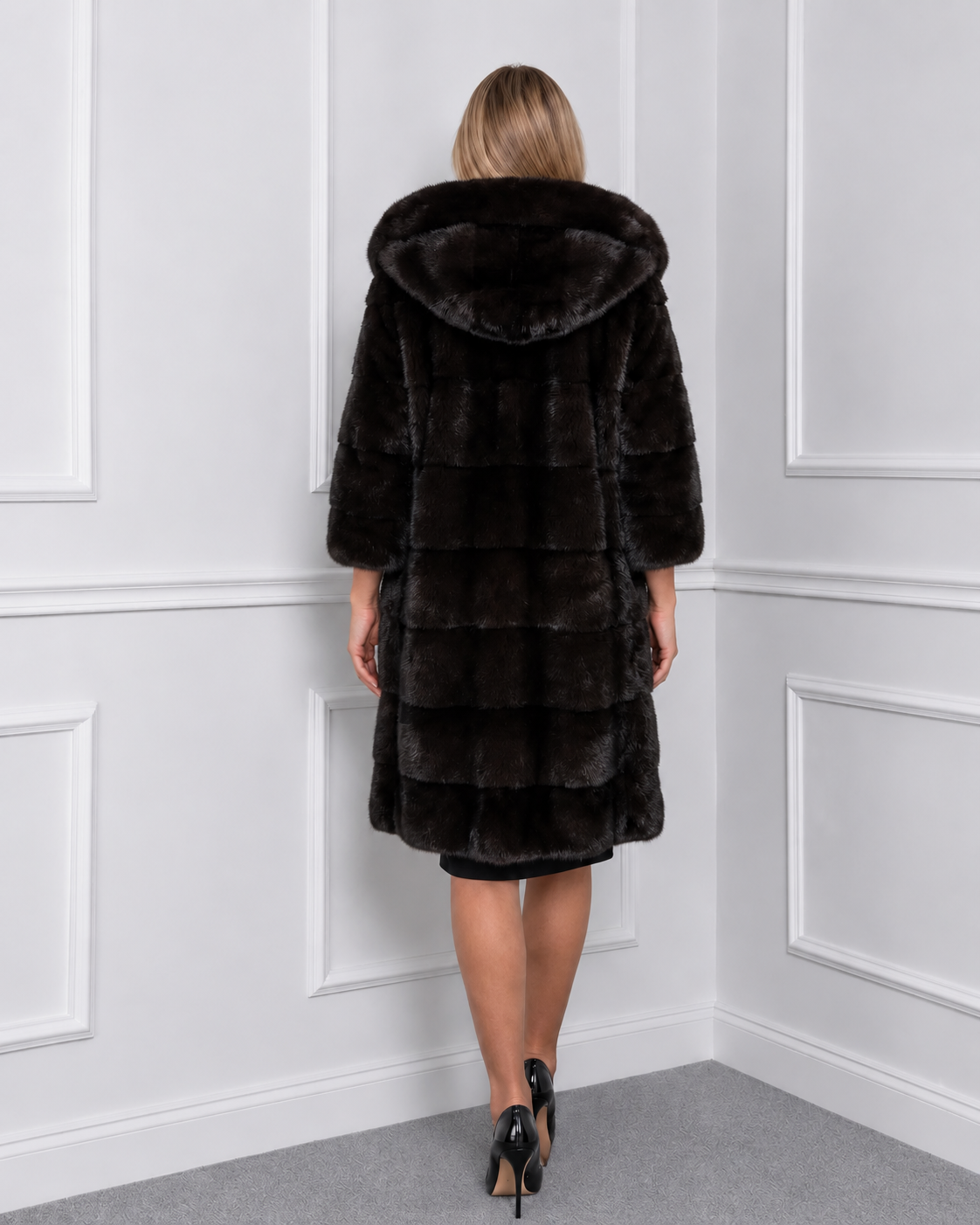 Blackglama Mink Jacket with Hood & 3/4 Sleeves